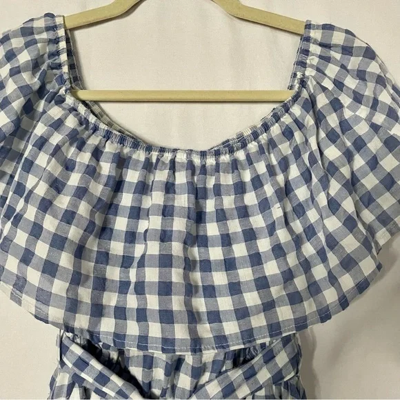Anthropologie ie 11.1. Tylho Kinsey Off-The-Shoulder Blue & White Gingham Dress - Picture 4 of 15